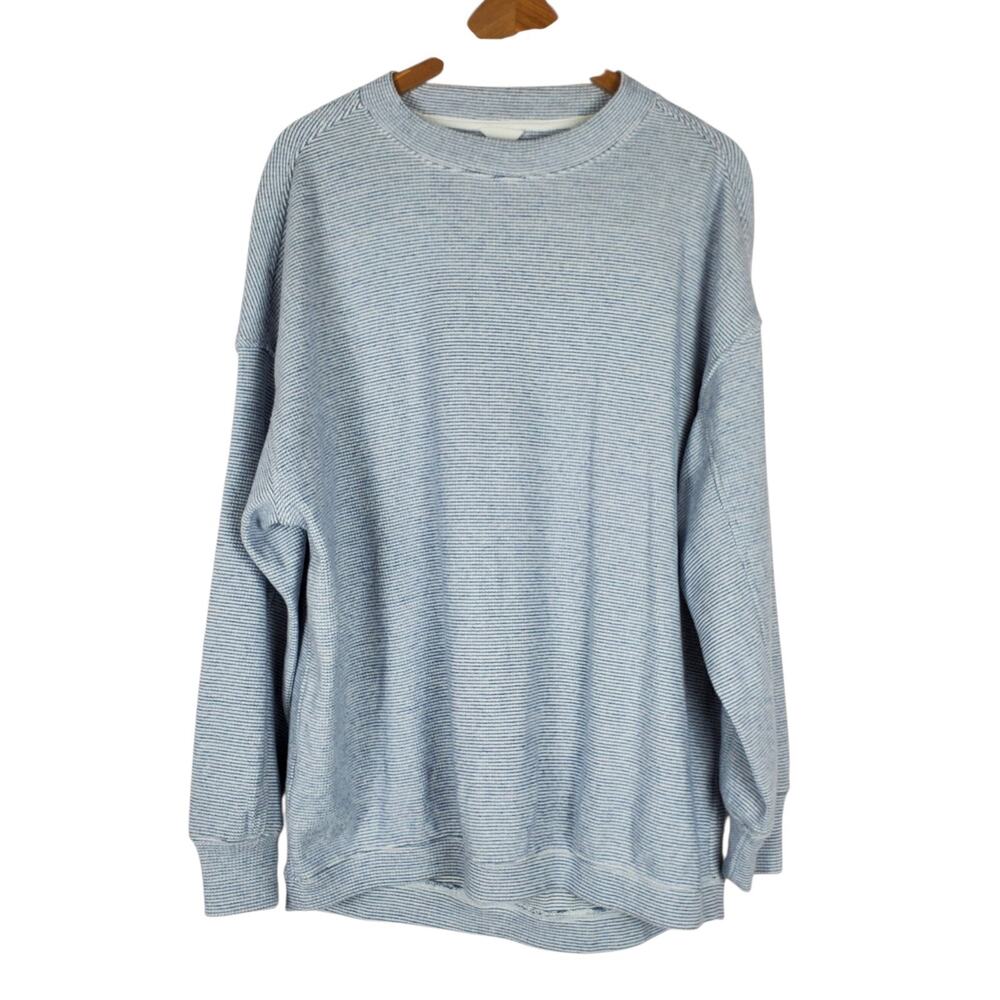 NEW Aerie Crewneck Pullover Sweatshirt Size M Blue White Long Sleeve Relaxed Fit